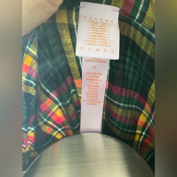 Savage X Fenty Cropped Raw Edge Plaid Button Down Shirt Blue Academia Size 1X - Picture 4 of 5